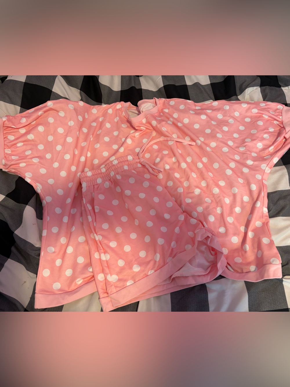 SHEIN Pink White Polka Dot Short Sleeve Top & Shorts Set